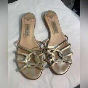 Jimmy Choo Gold Strappy Women's Sandals has wear size 39